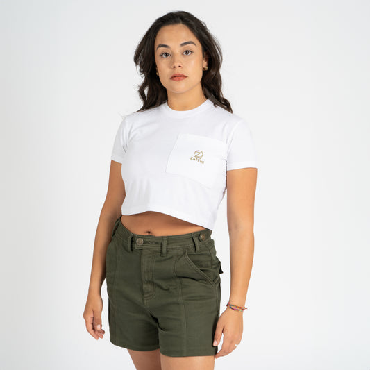 White Crop-Top with side pocket