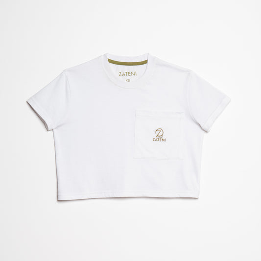 White Crop-Top with side pocket